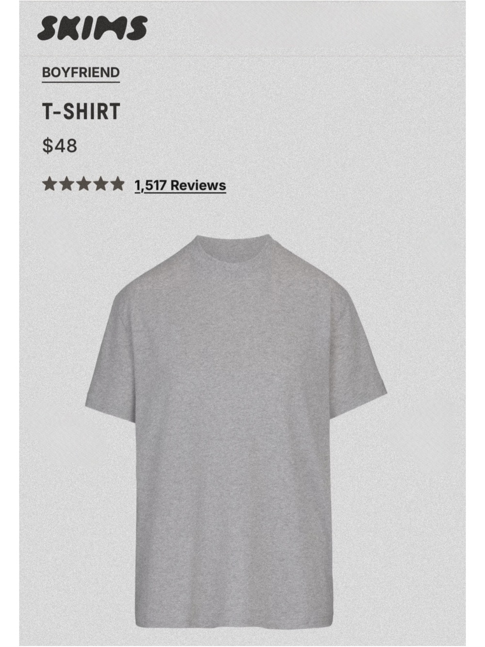 Skims boyfriend T-shirt in Dark Heather Gray XXS EUC